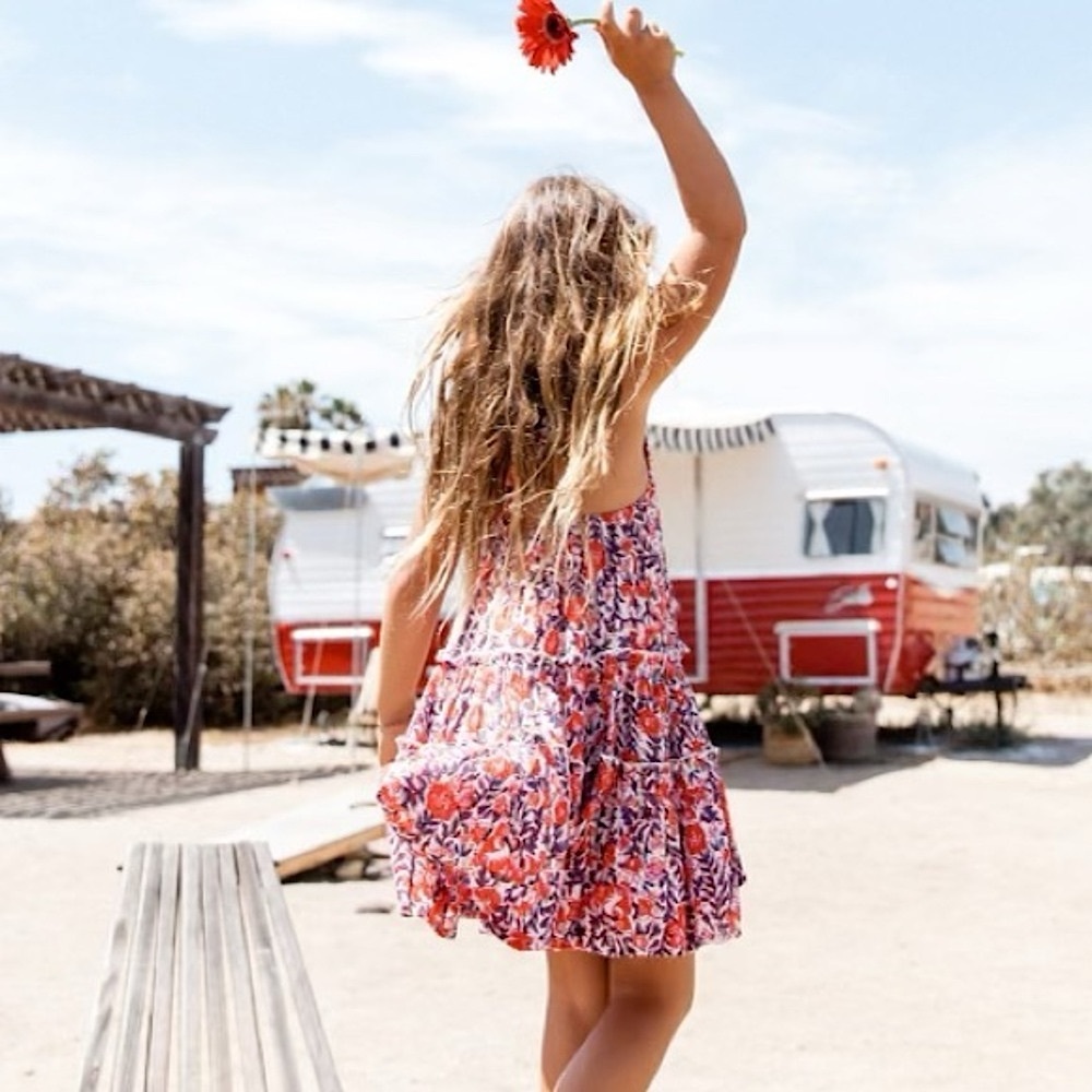 NWOT Billabong Girls’ Floral Ruffle Criss-Cross Dress